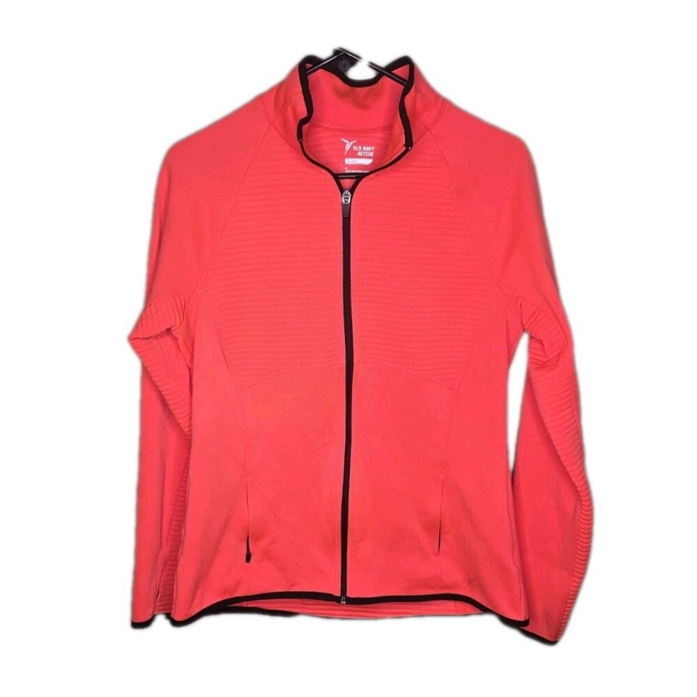 Old Navy Size Med Dry Semi Fitted Neon Red Athletic Jacket Thumbholes Full Zip